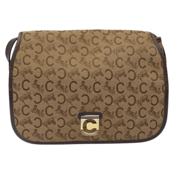 CELINE C Sulky Shoulder Bag Canvas Brown Gold Auth - Picture 10 of 15